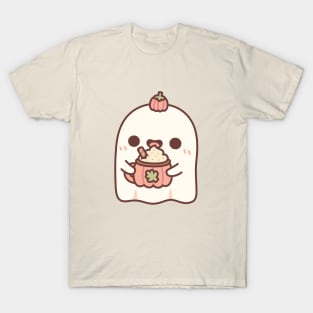 Cute Ghost Loves Pumpkin Spice Latte Funny T-Shirt